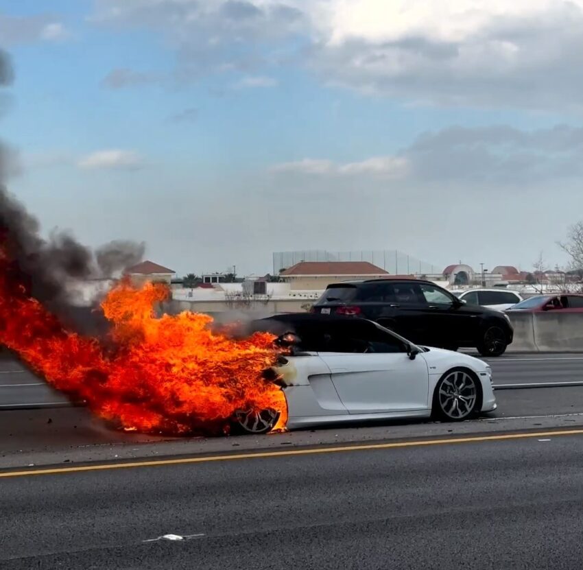 Audi R8 устроил пожар